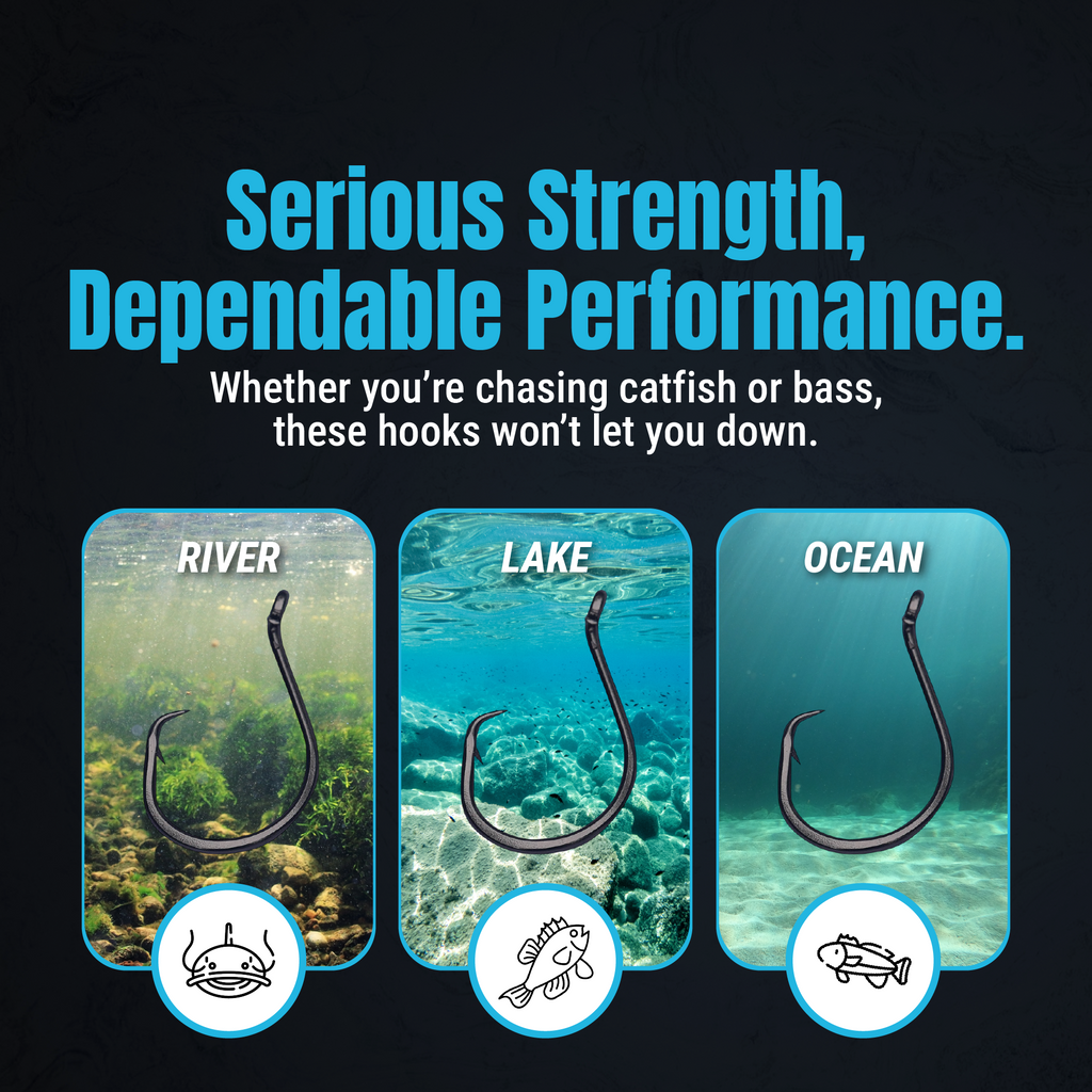 Reaction Tackle Heavyweight Catfish Circle Hooks - Offset Octopus Hooks (25 Pack)